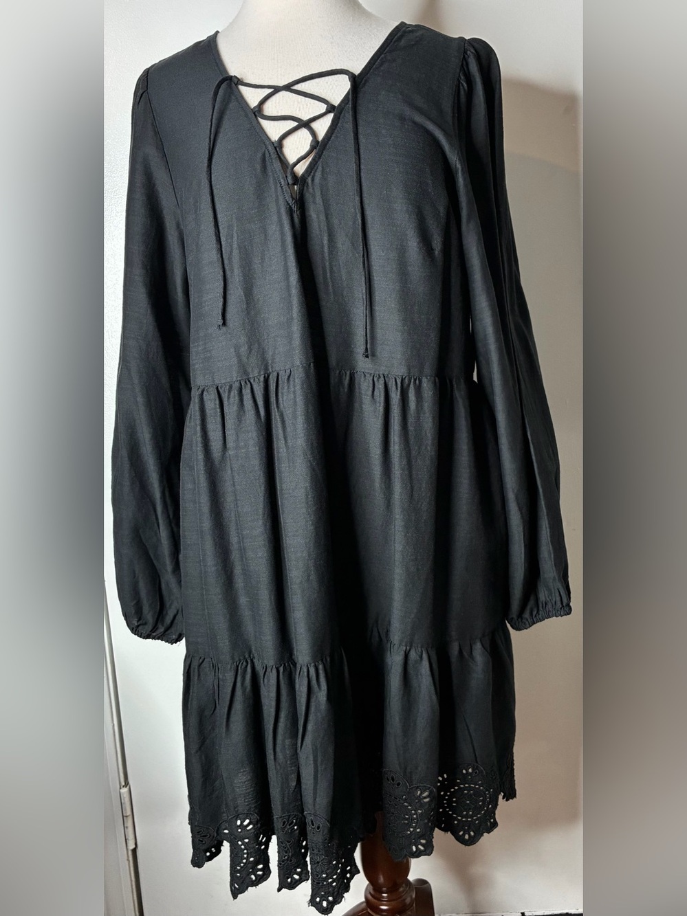 Old Navy Black Tiered Lace-Up Babydoll Dress NWT